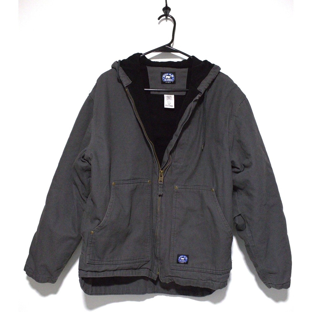 Polar King by KEY Mens Gray Fleece Lined Hooded Duck Canvas Work Jacket Medium